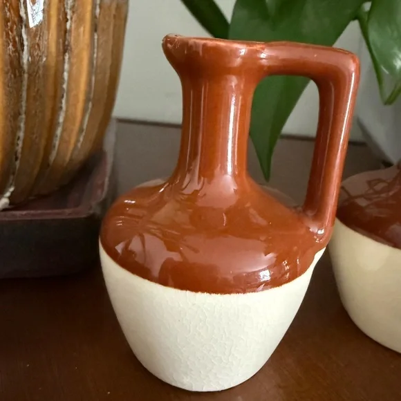 Vintage Miniature Brown & Ivory Ceramic Jugs | Set of 2 | 3.25” H - Picture 2 of 9